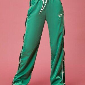 Green and White Track Pants with Stripes and Elastic Waistband
